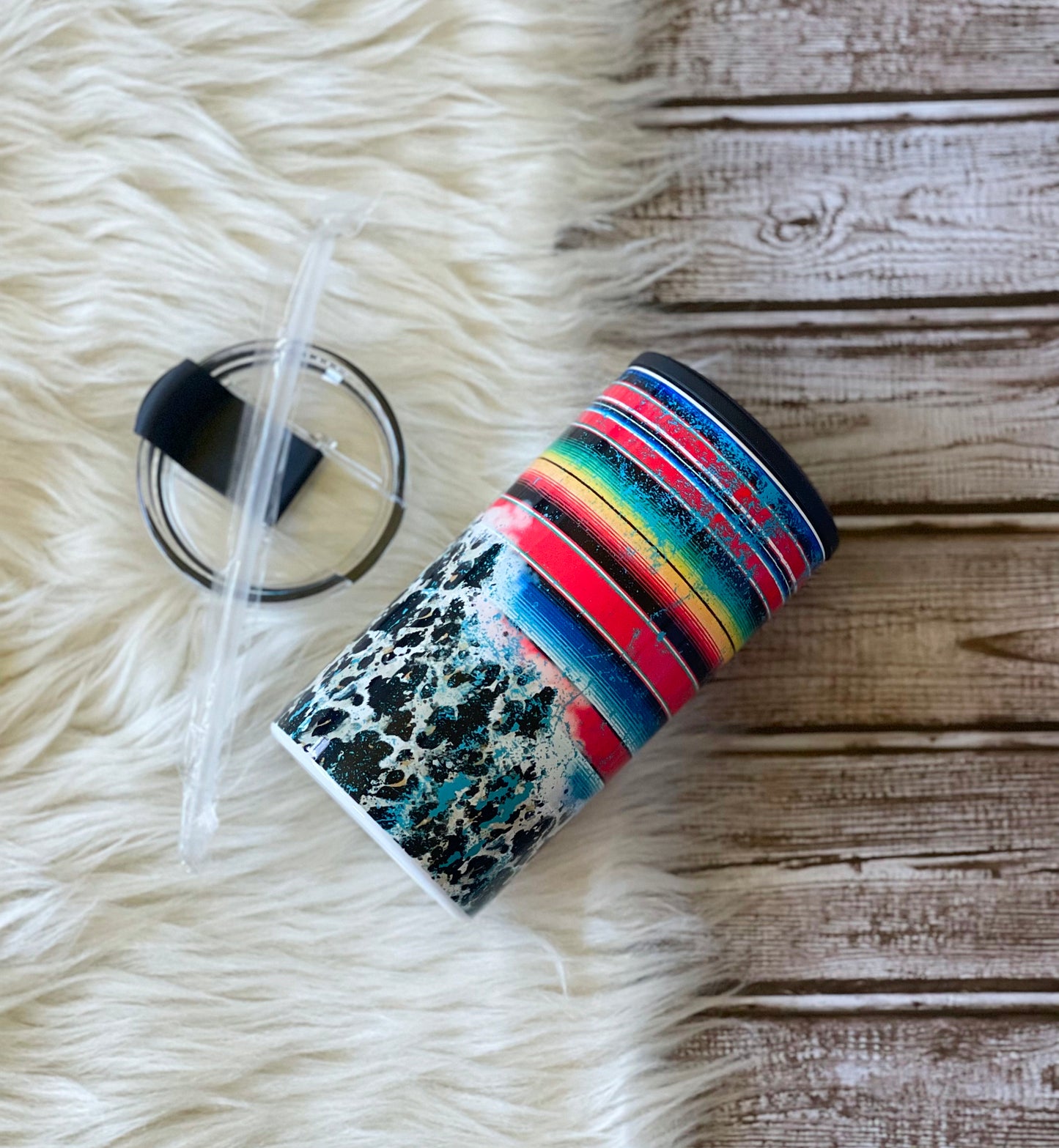 Serape and Leopard Print 4 in 1 can cooler